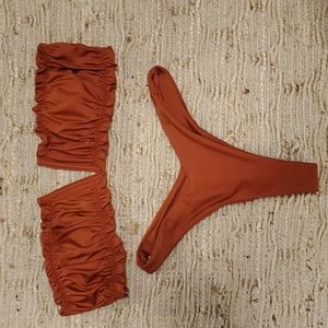 Burnt orange bandeau & thong swimsuit